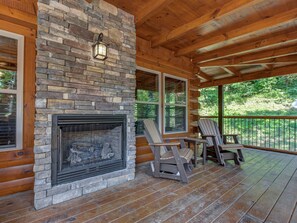 Outdoor Fireplace with Rocking Chairs