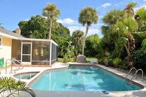 In-ground pool, hot tub, screen enclosure.  Totally private backyard.