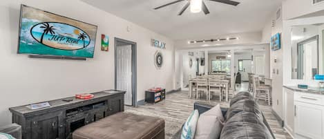 Living area, overlooking dining area