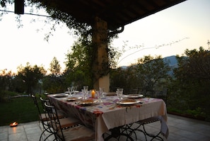 Porch of the west at sunset.