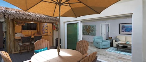Your very own private enclosed deck with tiki bar and gas grill
