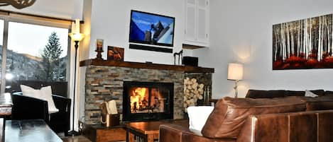 Wood burning fireplace in the Living Room