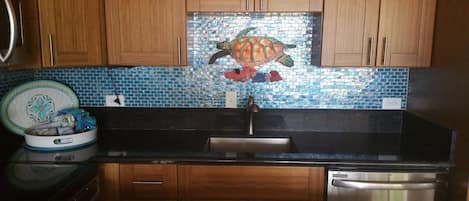 New glass tile back splash.