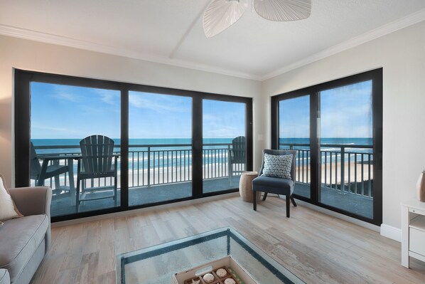 Relaxing living room full ocean views.
