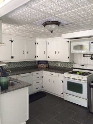 Fully stocked kitchen.