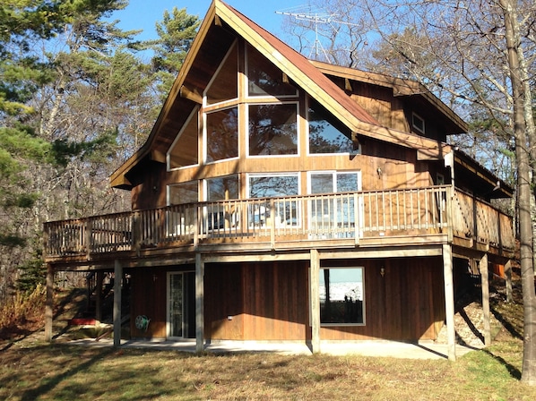 Enjoy a lakefront view as you sit on the large deck with family or friends.
