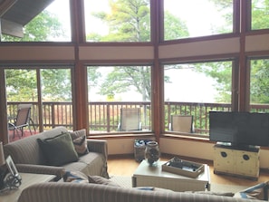 Stunning Lake Michigan views from the living room and deck area.