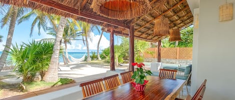 Outside dining area with beautiful ocean views