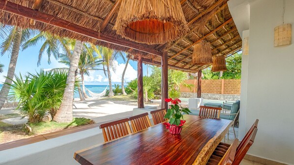Outside dining area with beautiful ocean views