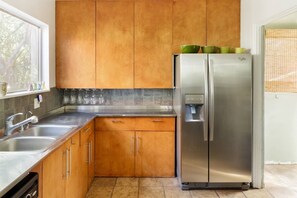 Fully stocked kitchen. You could prepare a Thanksgiving feast!