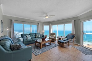 Enjoy the views from our large living room panoramic beach view