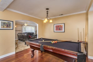 Fun Pool Table Adjacent to Family Room