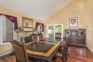 Dining Room with Gas Fireplace Looking Outside