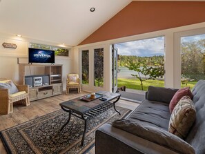 The TV Room is adjacent to the kitchen and dining area and is furnished with a sleeper sofa.
**ONE behaved dog is welcome with an additional fee. 1 dog per reservation. Must be less than 60lbs and you must clean up after your furry friend.