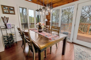 The dining area offers stunning long-range views of the Smoky Mountains.
