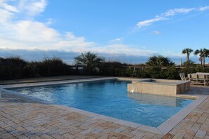 View of pool at sunrise.