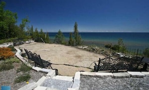 Lake view natural stone patio