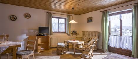 1-Zimmer Ferienwohnung 40 qm mit Balkon-Wohn- und Essbereich