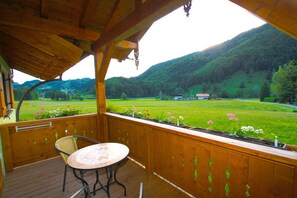 Ferienwohnung Mühlhörndl 39 qm, separates Schlafzimmer und Galerie, Westbalkon-Aussicht vom Balkon