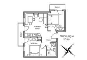 04 Ferienwohnung ca 53 qm mit Balkon und Panoramablick-FEWO4