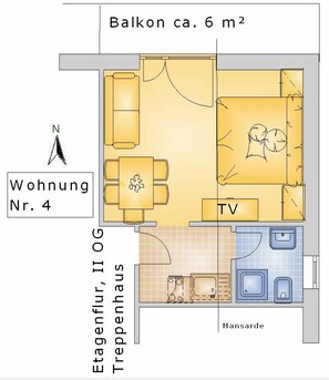 Ferienwohnung (4) ca. 26 qm mit Balkon-Grundriss