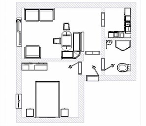 Ferienwohnung 2 Untersberg, 40m² OG, 1 Schlafraum, Balkon, TV, 3 Pers.-Grundriß