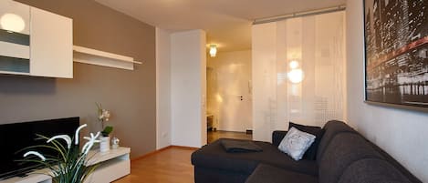 freundliche Ferienwohnung***- 4 Personen, 45 qm, 1 Schlafzimmer-Wohnzimmer mit Fernseher