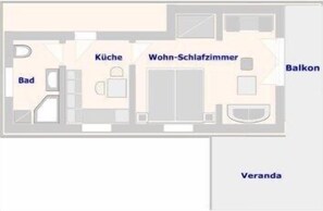 Ferienwohnung Nr.2, 30qm für 1-2 Personen-Grundriss