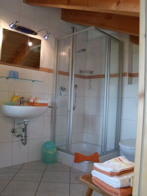 Zwei-Raum-Ferienwohnung 41qm, DU/WC, Extra-Schlafraum, Küchenzeile, Balkon-Badezimmer mit Dusche