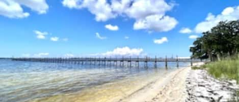 Our beach with neighboring dock.