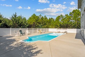 Discover plenty of places to lounge around the private swimming pool, or dive in to the sparkling blue water.