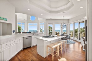 There are ocean views from multiple rooms in this home.