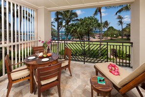 Ocean and beach view lanai! - Watch the whales breach from the Main Villa's lanai with dining table, chaise lounge and end table!