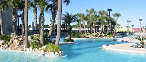 Gulf-front Lagoon Pool has Tropical Islands!  WOW!!