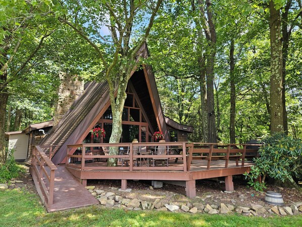 Front of cabin taken from firepit area.