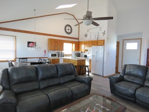 Living room area is an open floor plan