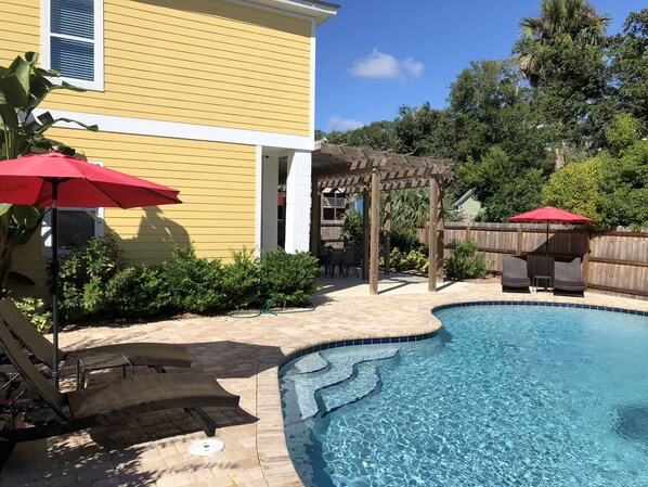 Relax in the serene and quiet back yard. 