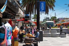 Nearby cafes and restaurants abound