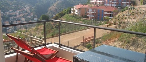 La vue du balcon donnant sur les montagnes