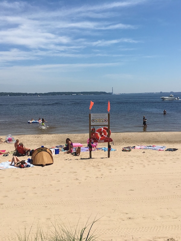 Muskegon lake beach. Water is 10 degrees warmer here. Same sandy beach