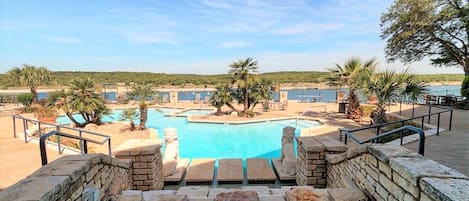 One of two outdoor pools at The Island with hot tub. Note, this is not a view from the Condo