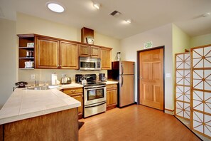 This suite is equipped with a full kitchen.