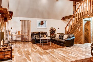 Hardwood floors give the cabin a rustic feel.