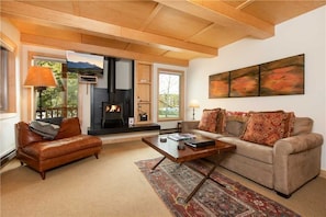 Living Room w/ TV and Wood Stove