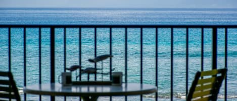 View from the Lanai - Beautiful ocean front view of the water and the islands of Moloka'i and Lana'i.   Great place for morning coffee and evening sunsets.