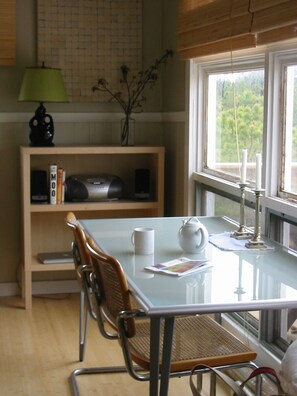 Dining area. Great view over deck.
