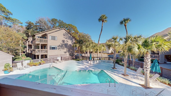 Direct View of the Community Pool from Private Deck