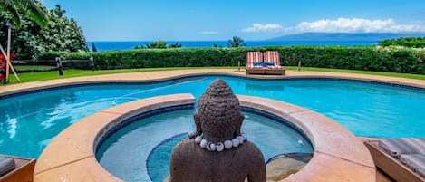 View from Rear of Main House Across Pool to Moloka'i