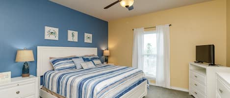 Spacious master bedroom with a king bed and attached bathroom!