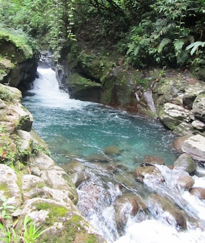 Hidalgo River, 500m from cabin, cool for swimming.